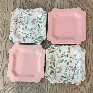 Sweet Laurel Floral and Pink Square Plates Set